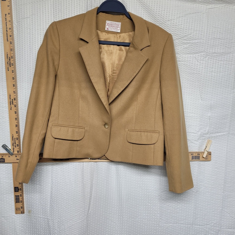 Pendleton Petite Vintage Camel 100% Virgin Wool Blazer Jacket Tan USA Made READ